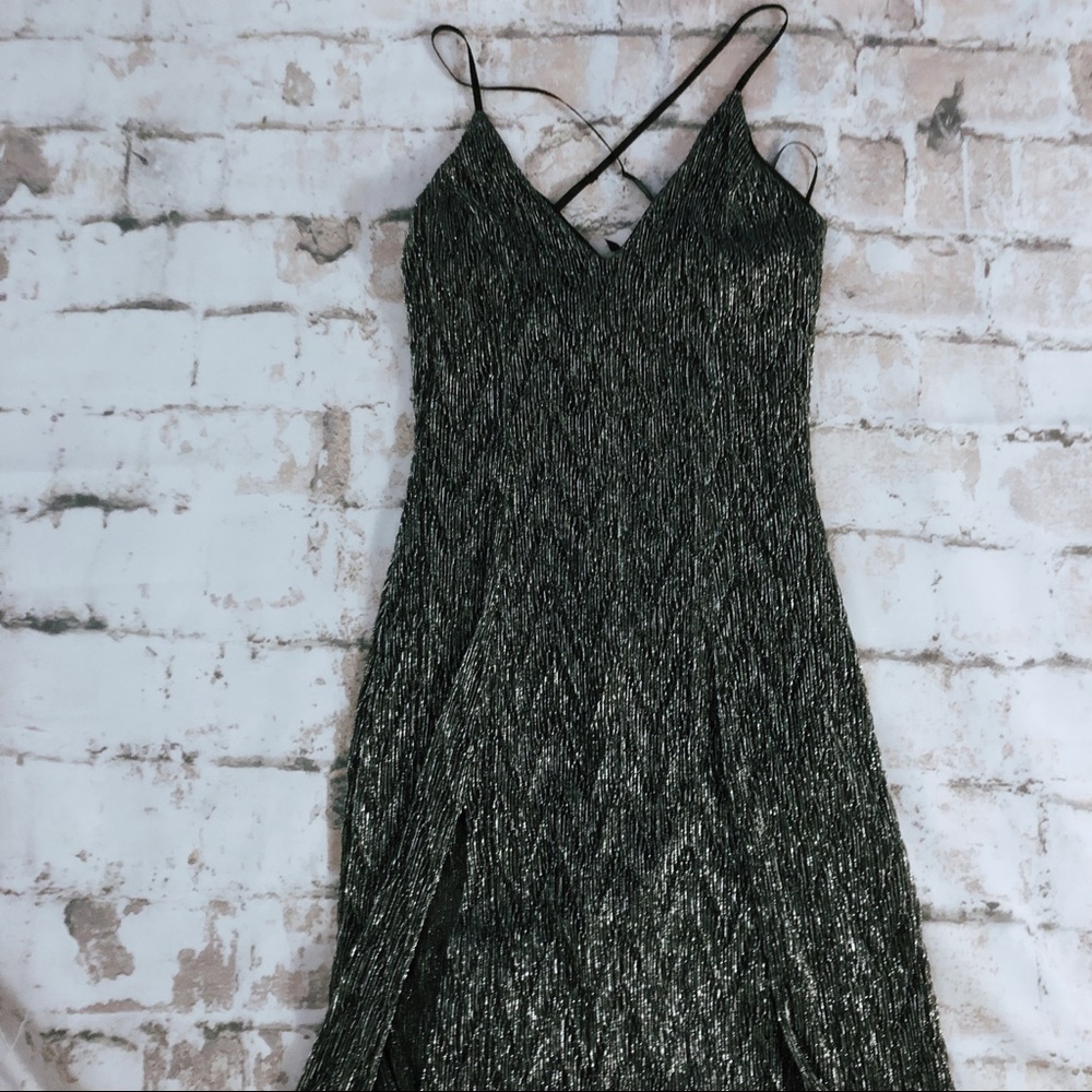 Metallic Crepe High Slit Maxi Dress - Picture 2 of 4